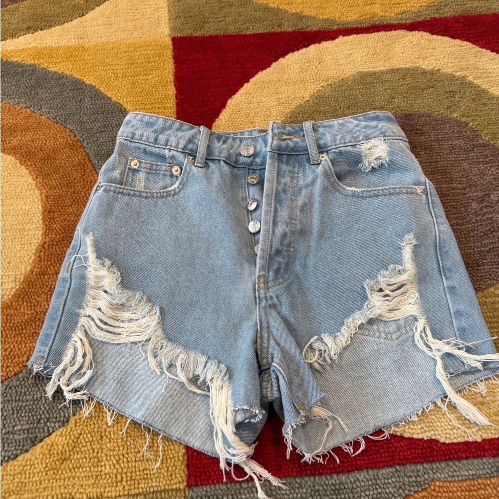 Edikted Denim Jean Shorts Button Fly High Rise Very Distressed Ripped Size XS - Picture 1 of 5